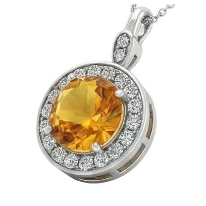 13 Ct Round Madeira Citrine Halo Natural Earth Mined Diamonds Pendant Necklace White Gold