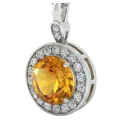 13 Ct Round Madeira Citrine Halo Natural Earth Mined Diamonds Pendant Necklace White Gold