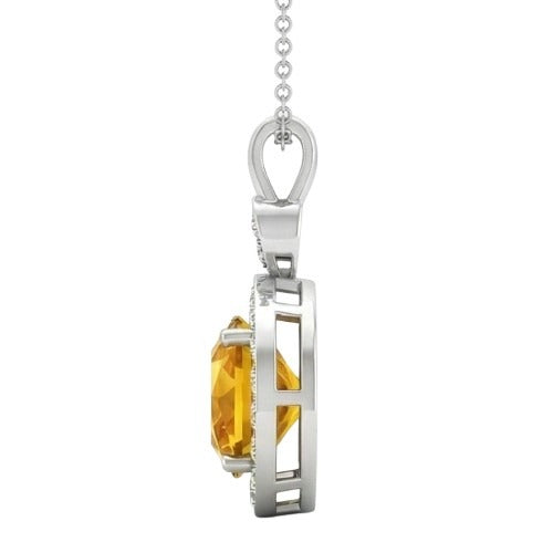 13 Ct Round Madeira Citrine Halo Natural Earth Mined Diamonds Pendant Necklace White Gold