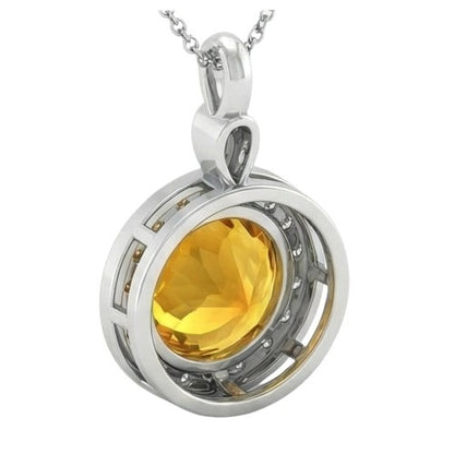 13 Ct Round Madeira Citrine Halo Natural Earth Mined Diamonds Pendant Necklace White Gold