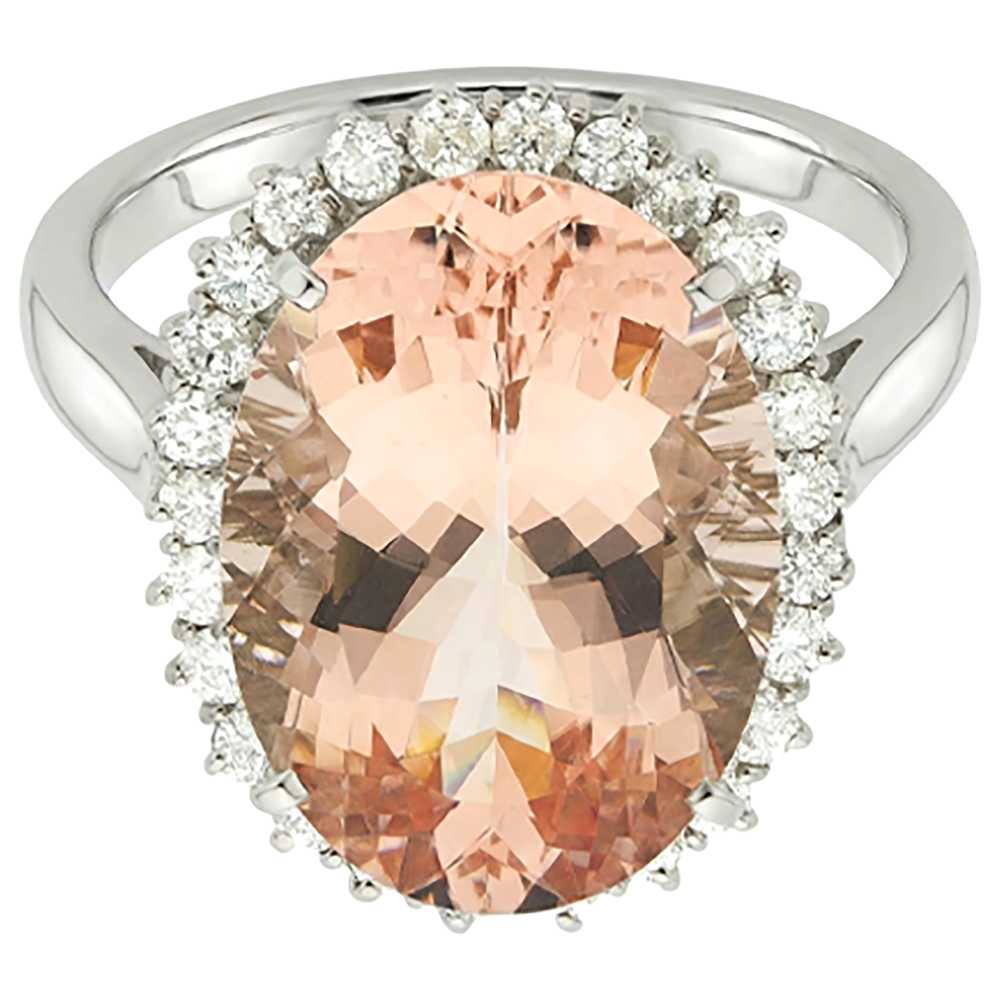 14.25 Ct. Big Oval Morganite With Small Natural Earth Mined Diamonds Ring White Gold 14K