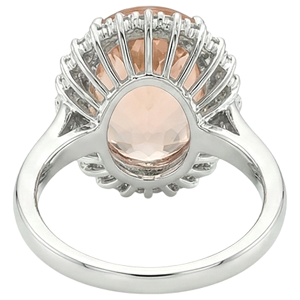14.25 Ct. Big Oval Morganite With Small Natural Earth Mined Diamonds Ring White Gold 14K