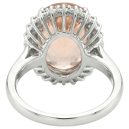 14.25 Ct. Big Oval Morganite With Small Natural Earth Mined Diamonds Ring White Gold 14K
