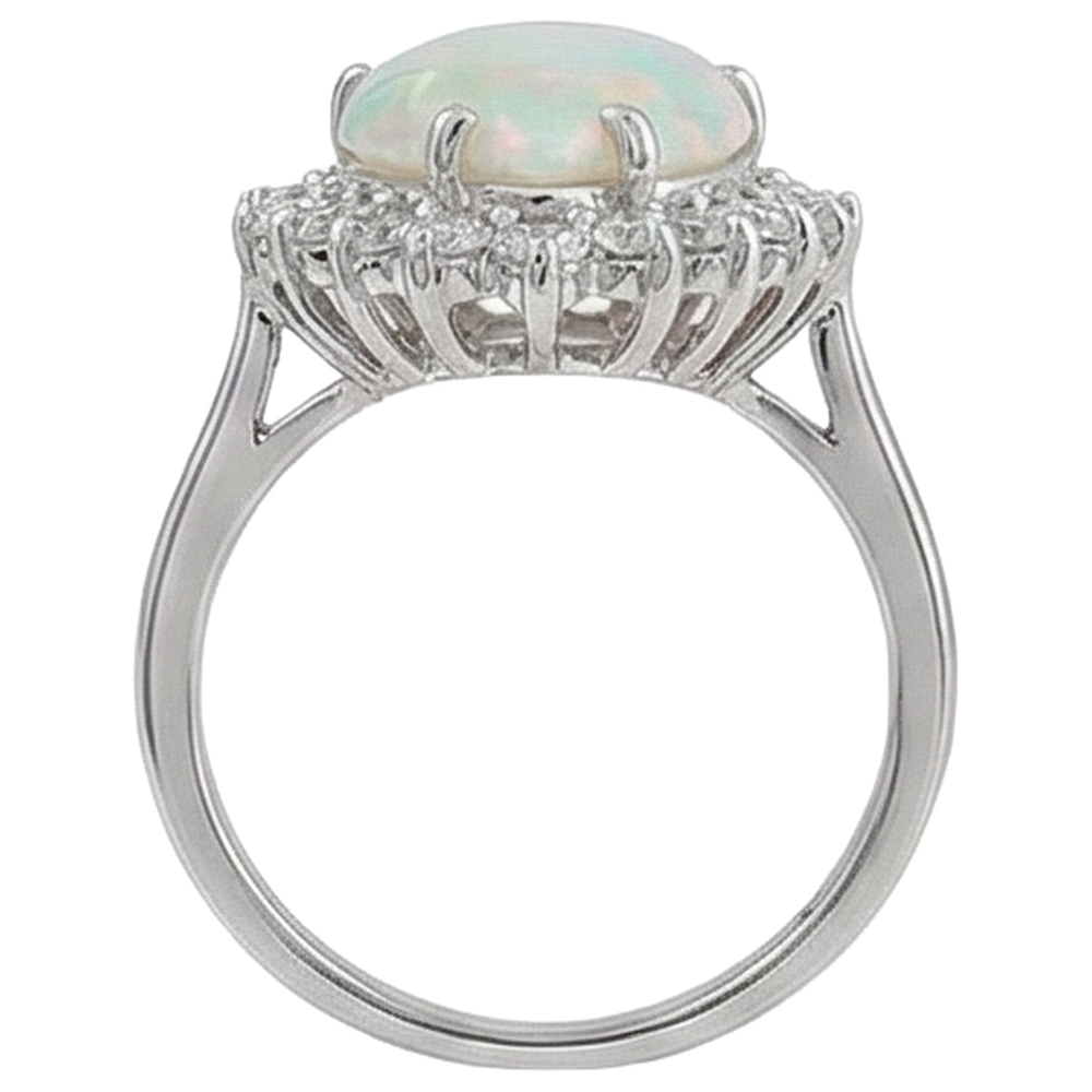 14.25 Ct Ladies Pear Opal And Round Natural Earth Mined Diamonds Ring White Gold 14K