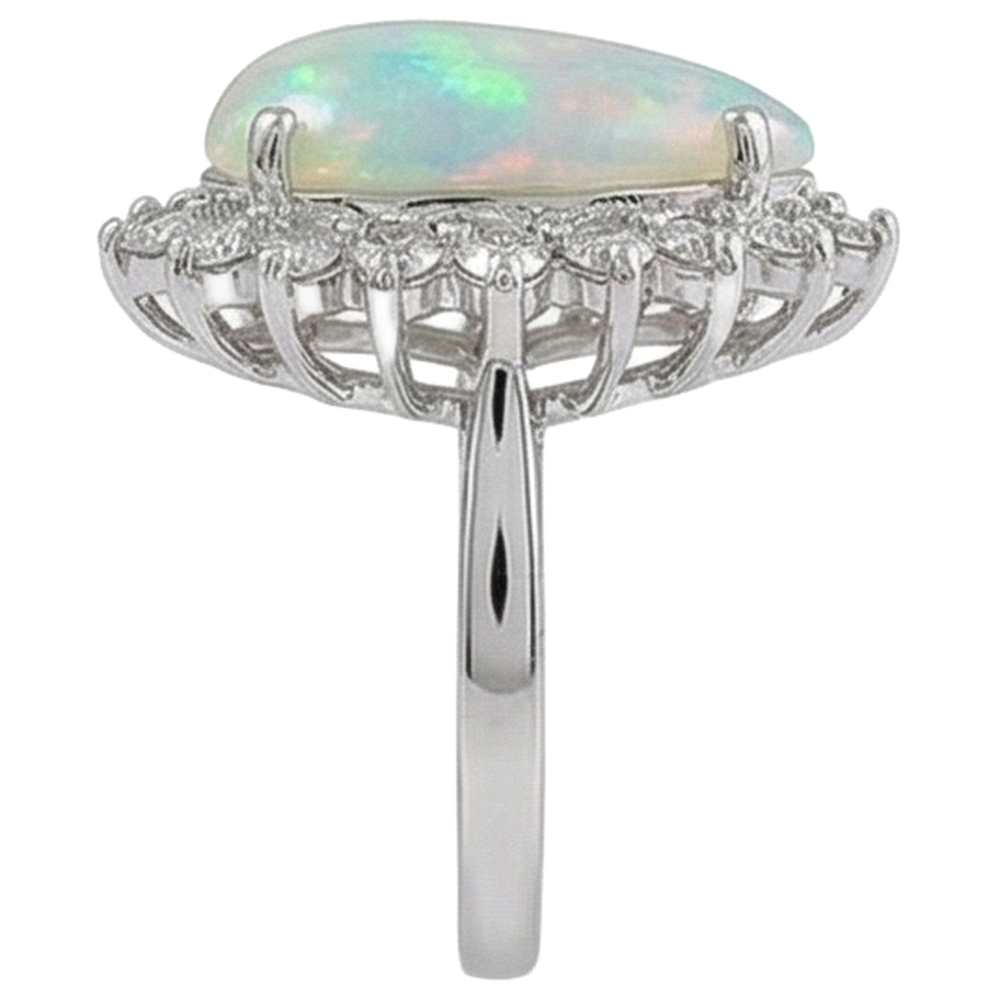 14.25 Ct Ladies Pear Opal And Round Natural Earth Mined Diamonds Ring White Gold 14K