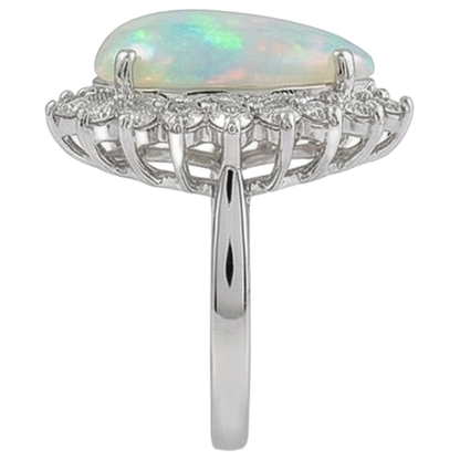 14.25 Ct Ladies Pear Opal And Round Natural Earth Mined Diamonds Ring White Gold 14K