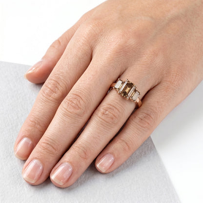 14 Karat Rose Gold Champagne Desert Diamond Fine Diamond 3-Stone