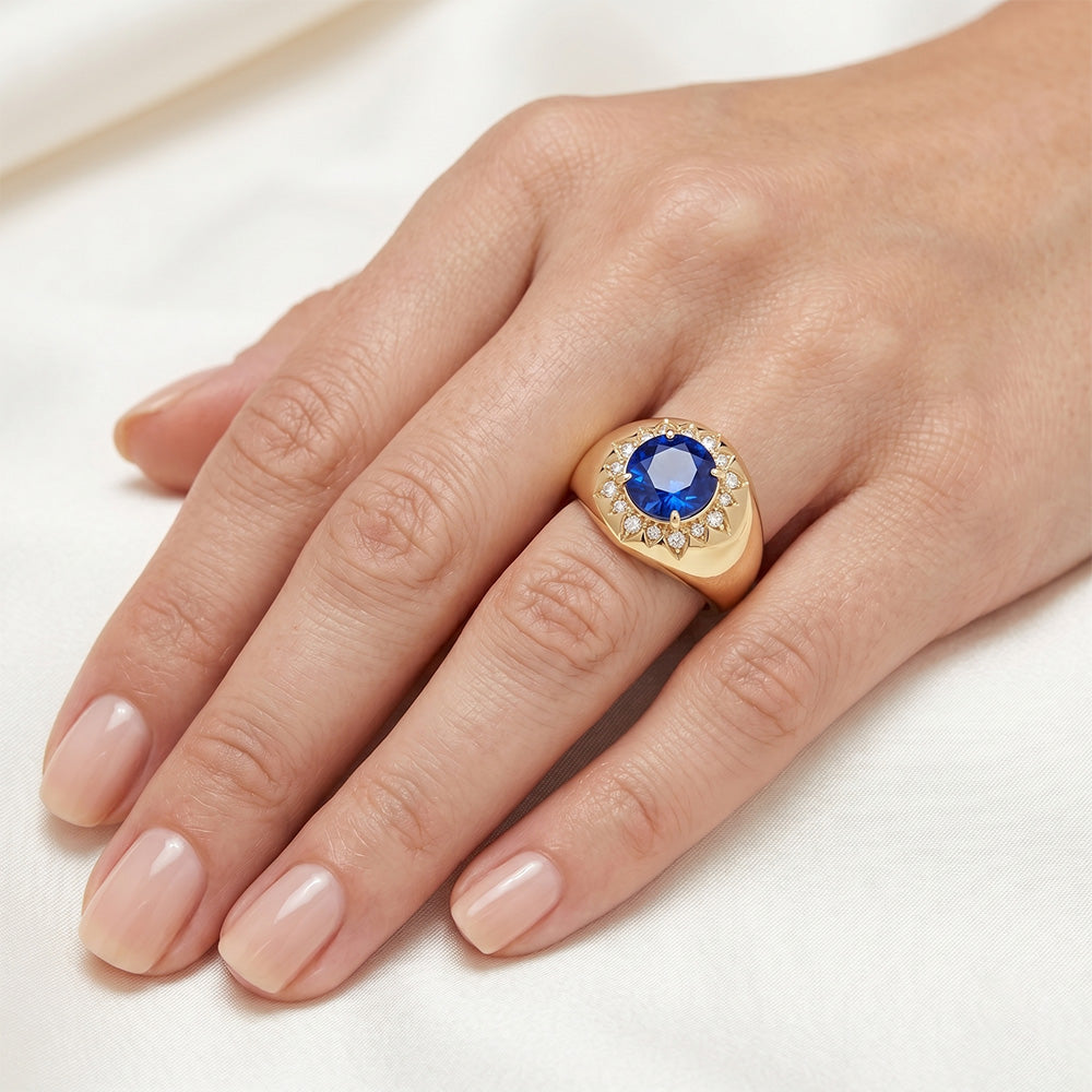 14 Karat Yellow Gold Colored Stone Ring with Blue Sapphire