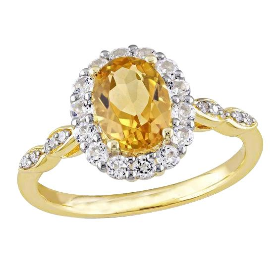 14.75 Carats Oval Cut Madeira Citrine & Natural Earth Mined Diamonds Gold Wedding Ring