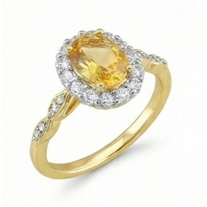 14.75 Carats Oval Cut Madeira Citrine & Natural Earth Mined Diamonds Gold Wedding Ring