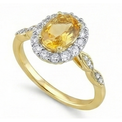 14.75 Carats Oval Cut Madeira Citrine & Natural Earth Mined Diamonds Gold Wedding Ring