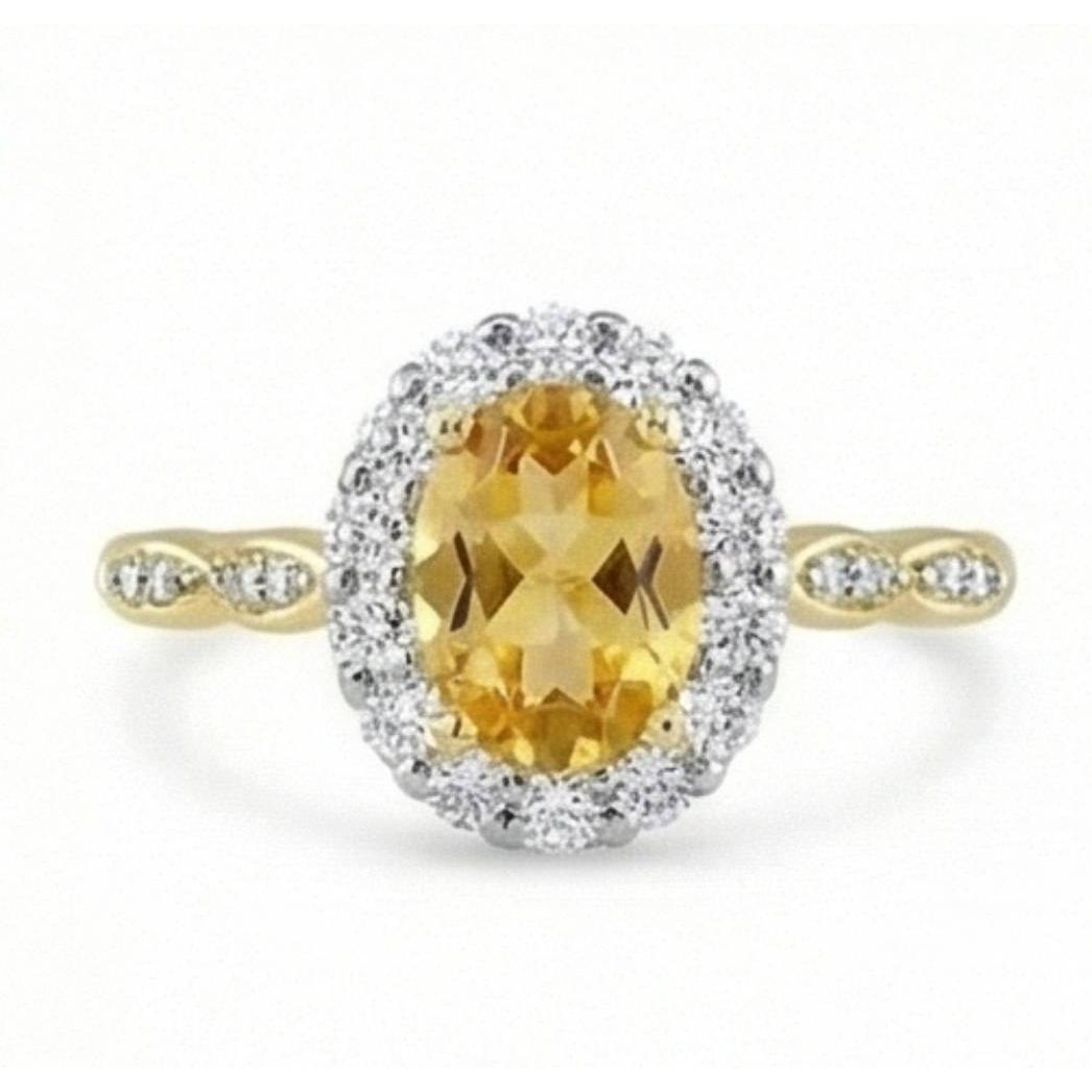 14.75 Carats Oval Cut Madeira Citrine & Natural Earth Mined Diamonds Gold Wedding Ring