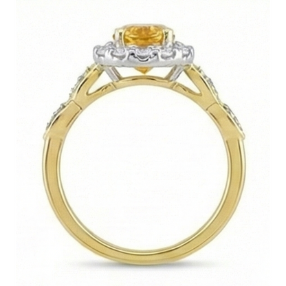 14.75 Carats Oval Cut Madeira Citrine & Natural Earth Mined Diamonds Gold Wedding Ring