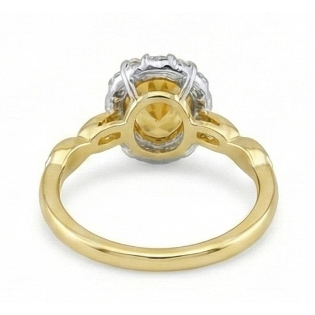 14.75 Carats Oval Cut Madeira Citrine & Natural Earth Mined Diamonds Gold Wedding Ring
