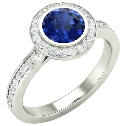 14K Bezel Ceylon Sapphire Natural Earth Mined Diamond Engagement Ring 3.42 Carats