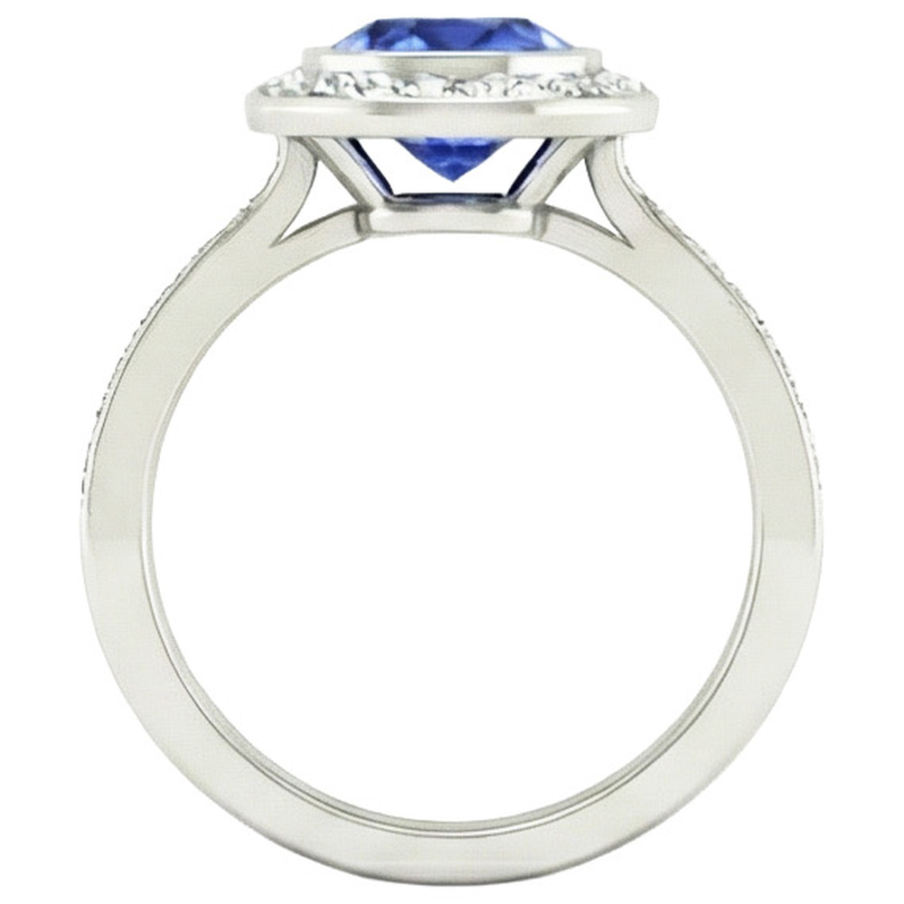 14K Bezel Ceylon Sapphire Natural Earth Mined Diamond Engagement Ring 3.42 Carats