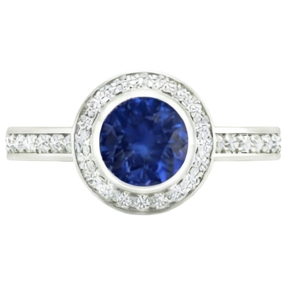 14K Bezel Ceylon Sapphire Natural Earth Mined Diamond Engagement Ring 3.42 Carats