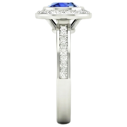 14K Bezel Ceylon Sapphire Natural Earth Mined Diamond Engagement Ring 3.42 Carats