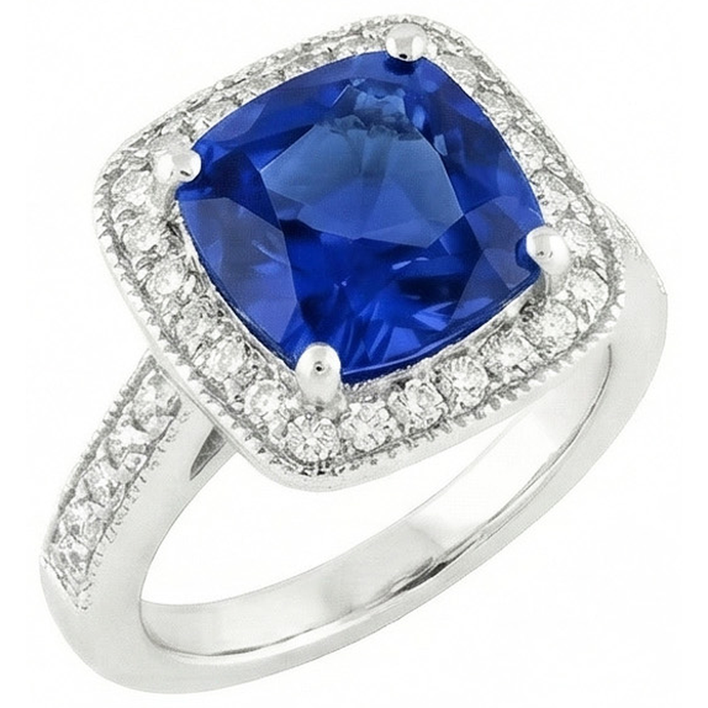 14K Ceylon Sapphire 4.5 Ct Blue Sapphire With Natural Earth Mined Diamonds Ring