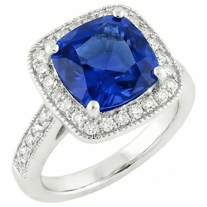 14K Ceylon Sapphire 4.5 Ct Blue Sapphire With Natural Earth Mined Diamonds Ring