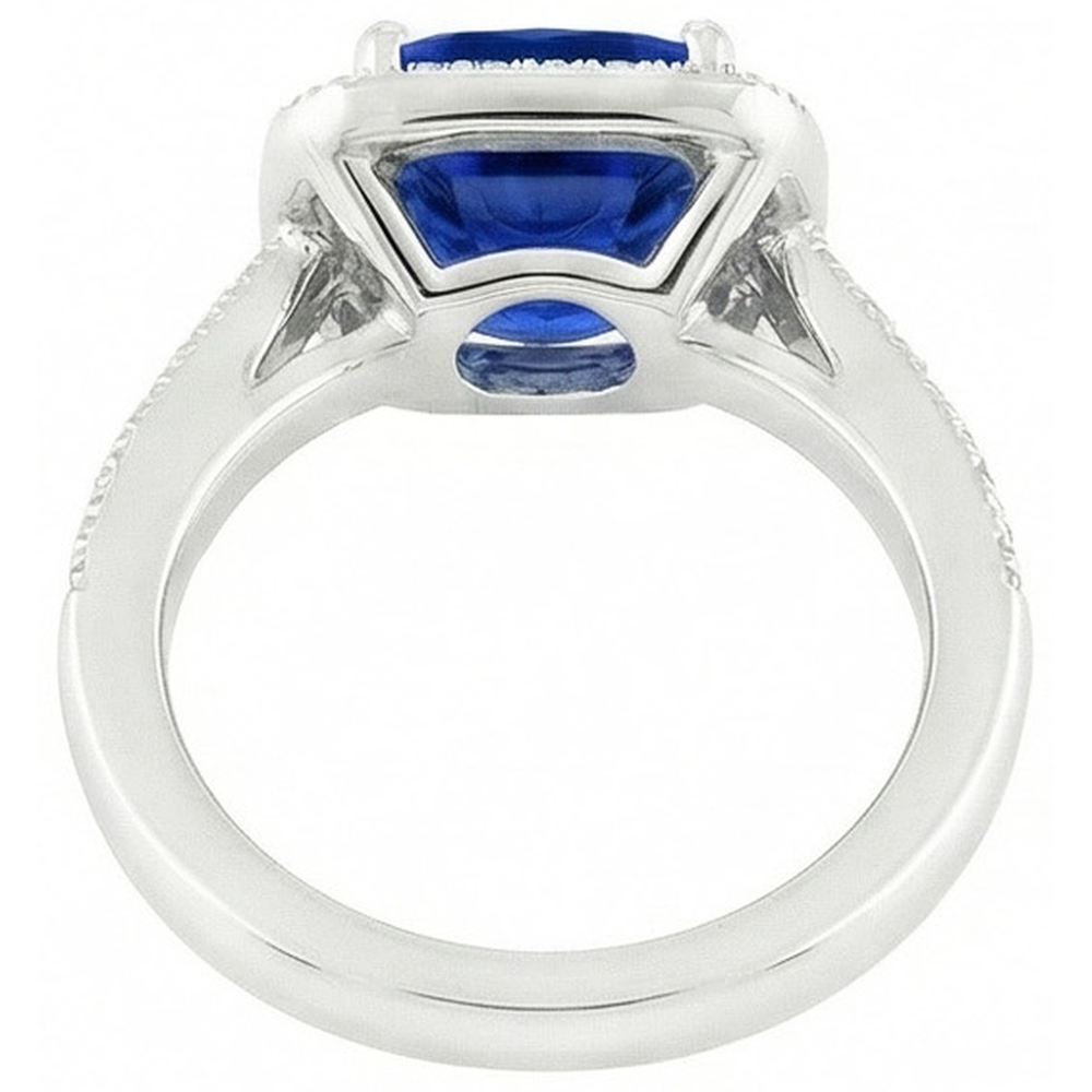 14K Ceylon Sapphire 4.5 Ct Blue Sapphire With Natural Earth Mined Diamonds Ring