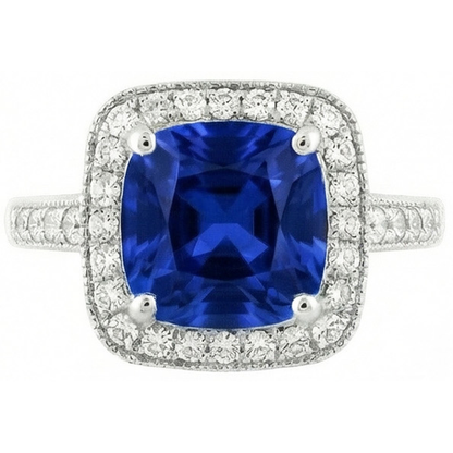 14K Ceylon Sapphire 4.5 Ct Blue Sapphire With Natural Earth Mined Diamonds Ring