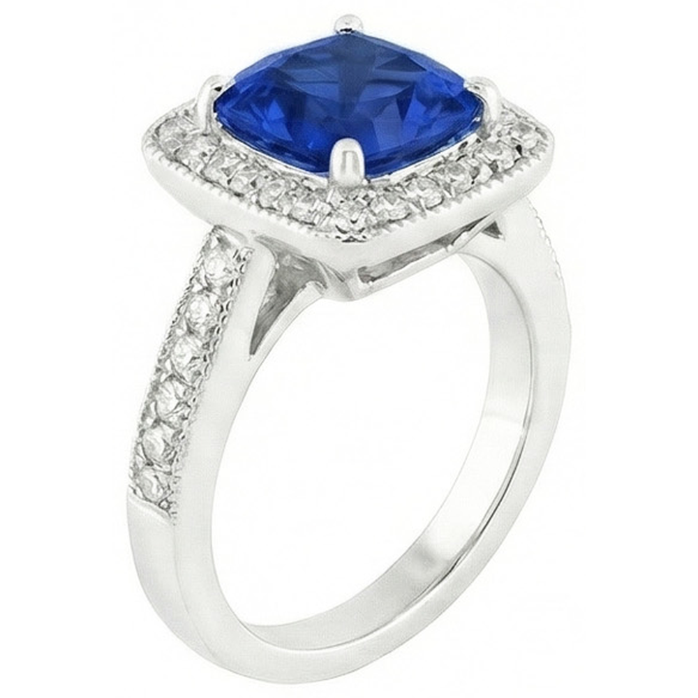 14K Ceylon Sapphire 4.5 Ct Blue Sapphire With Natural Earth Mined Diamonds Ring