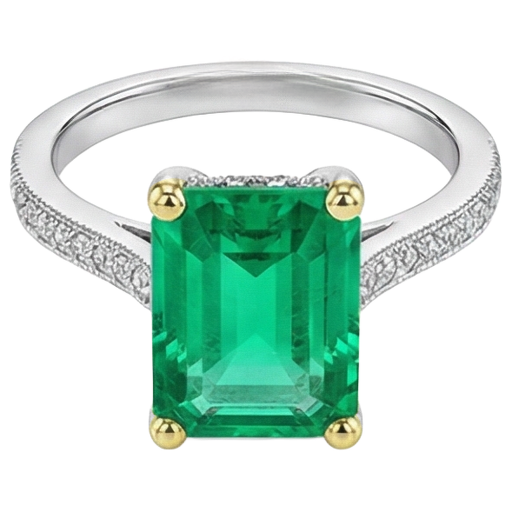 Natural Real ( Not Lab Grown ) 14K Gold Gemstone Jewelry Green Emerald GIA Diamond Ring