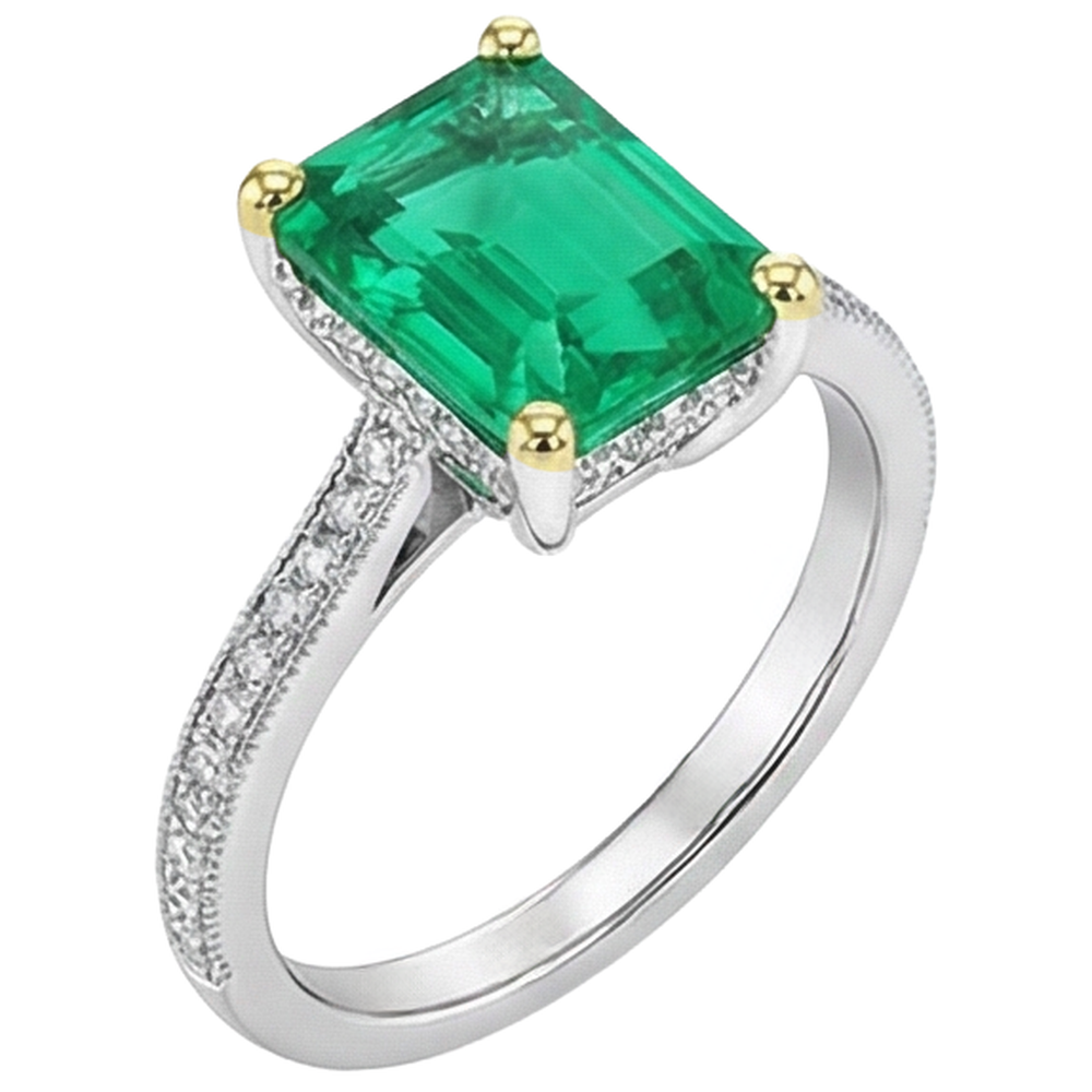 Natural Real ( Not Lab Grown ) 14K Gold Gemstone Jewelry Green Emerald GIA Diamond Ring