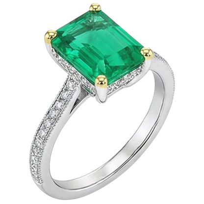 Natural Real ( Not Lab Grown ) 14K Gold Gemstone Jewelry Green Emerald GIA Diamond Ring