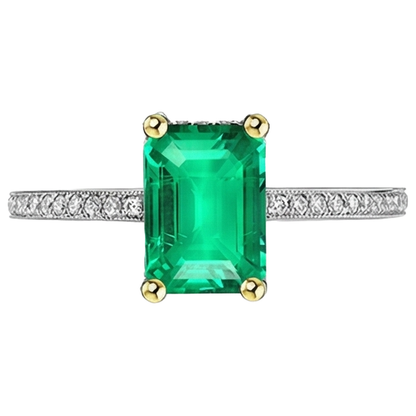 Natural Real ( Not Lab Grown ) 14K Gold Gemstone Jewelry Green Emerald GIA Diamond Ring