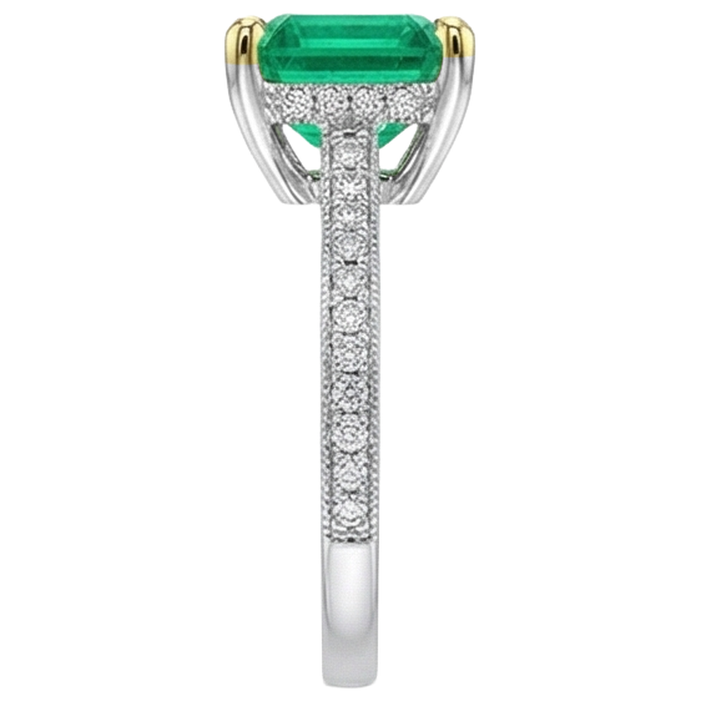 Natural Real ( Not Lab Grown ) 14K Gold Gemstone Jewelry Green Emerald GIA Diamond Ring