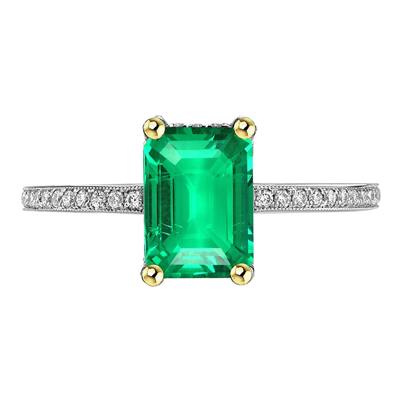 14K Gold Gemstone Jewelry Green Emerald Diamond Ring