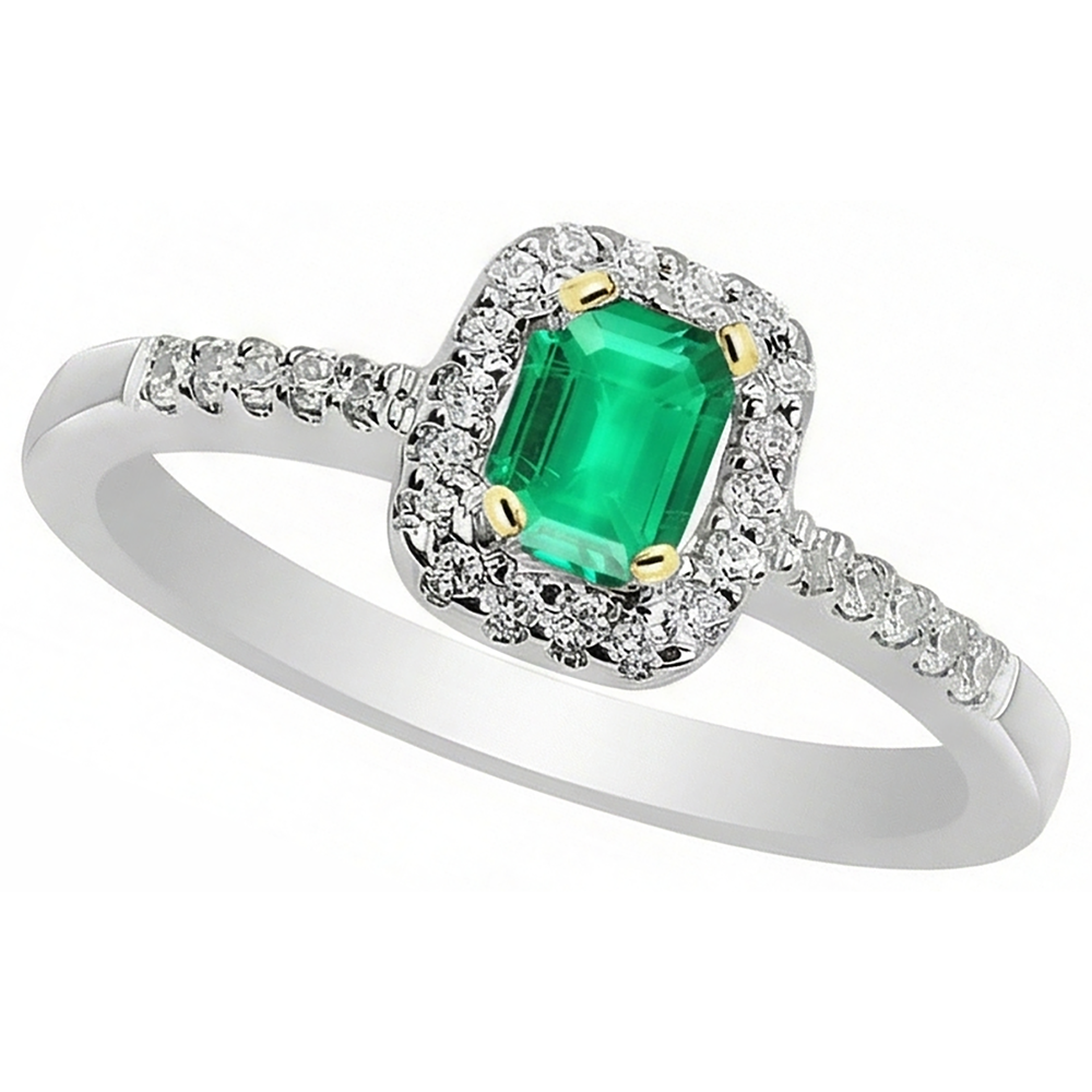 Natural Real ( Not Lab Grown ) 14K Gold Green Emerald GIA Halo Ring
