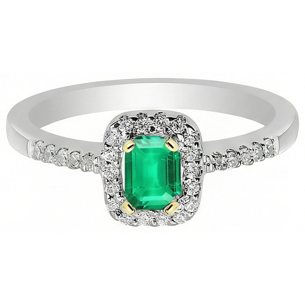 Natural Real ( Not Lab Grown ) 14K Gold Green Emerald GIA Halo Ring