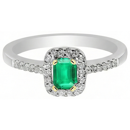 Natural Real ( Not Lab Grown ) 14K Gold Green Emerald GIA Halo Ring