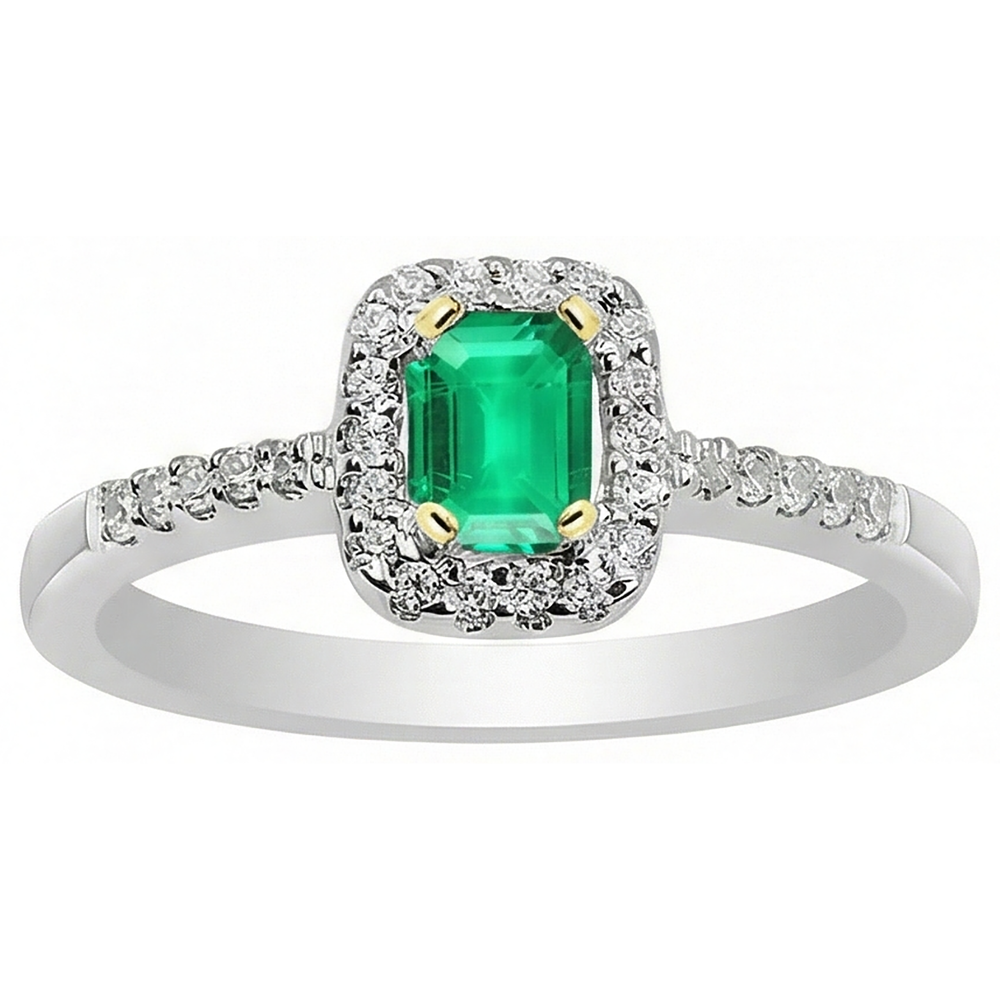 Natural Real ( Not Lab Grown ) 14K Gold Green Emerald GIA Halo Ring