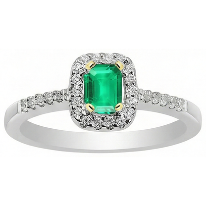 Natural Real ( Not Lab Grown ) 14K Gold Green Emerald GIA Halo Ring