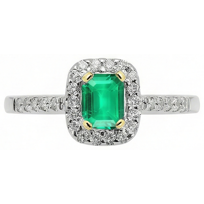 Natural Real ( Not Lab Grown ) 14K Gold Green Emerald GIA Halo Ring