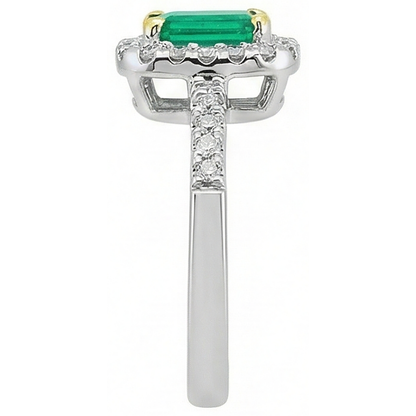 Natural Real ( Not Lab Grown ) 14K Gold Green Emerald GIA Halo Ring