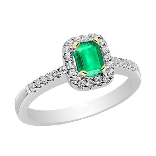 14K Gold Green Emerald Halo Ring