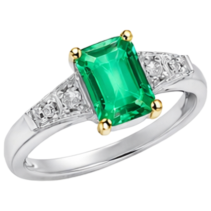 Natural Real ( Not Lab Grown ) 14K Gold Green Emerald GIA Ring Milestone Jewelry