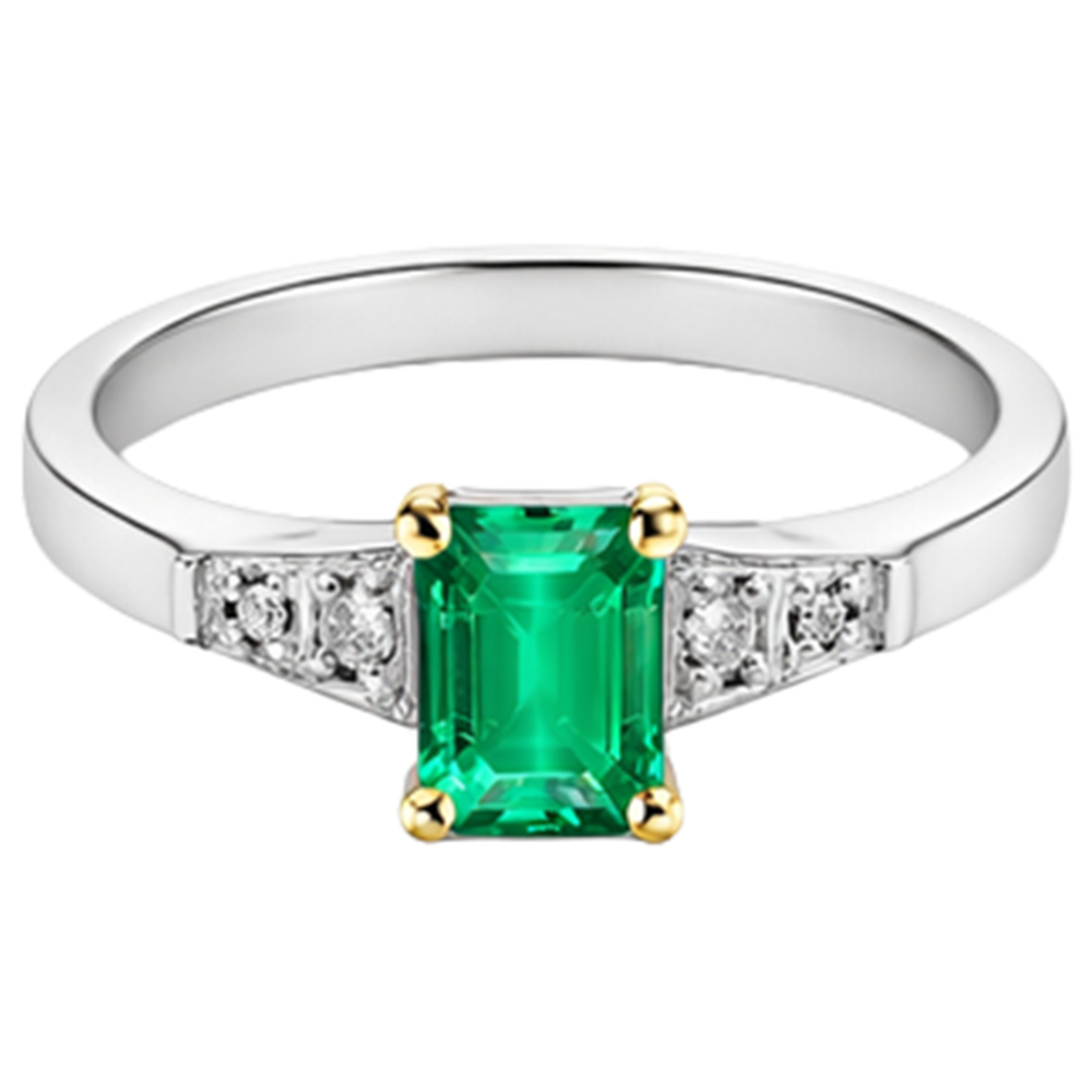 Natural Real ( Not Lab Grown ) 14K Gold Green Emerald GIA Ring Milestone Jewelry