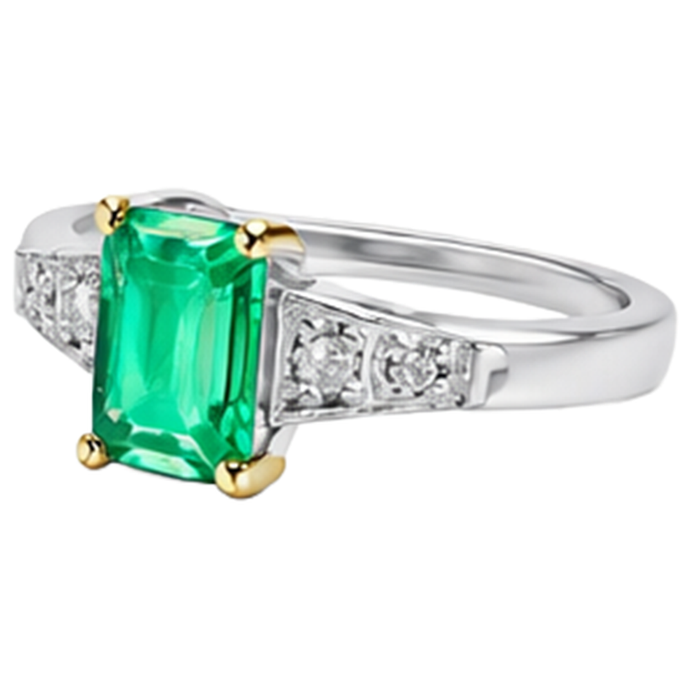 Natural Real ( Not Lab Grown ) 14K Gold Green Emerald GIA Ring Milestone Jewelry