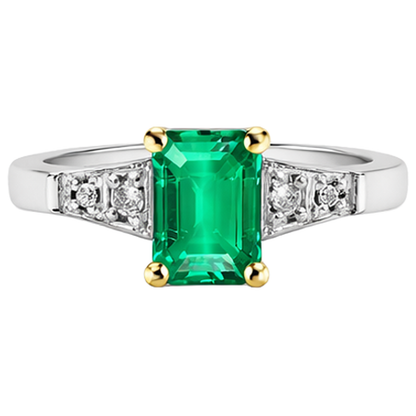 Natural Real ( Not Lab Grown ) 14K Gold Green Emerald GIA Ring Milestone Jewelry