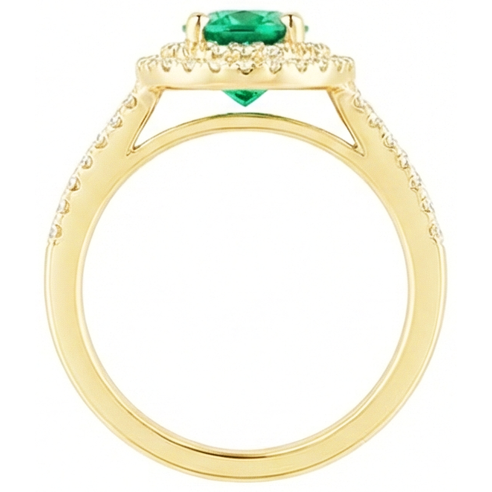 14K Gold Oval Shaped Green Emerald GIA With Round Natural Earth Mined Diamond Ring 6 Carats