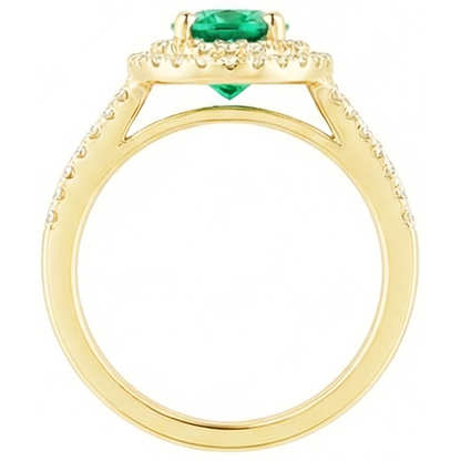 14K Gold Oval Shaped Green Emerald GIA With Round Natural Earth Mined Diamond Ring 6 Carats