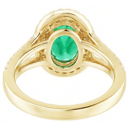 14K Gold Oval Shaped Green Emerald GIA With Round Natural Earth Mined Diamond Ring 6 Carats