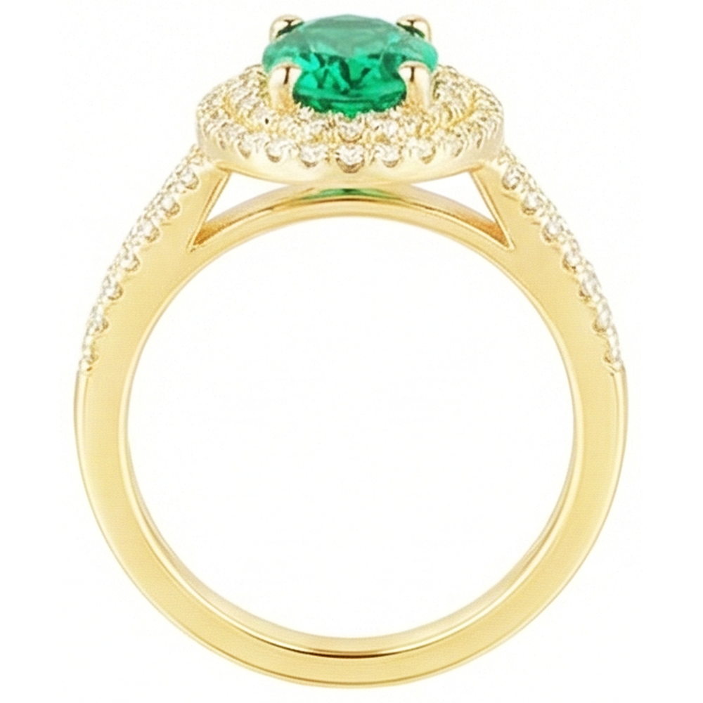 14K Gold Oval Shaped Green Emerald GIA With Round Natural Earth Mined Diamond Ring 6 Carats