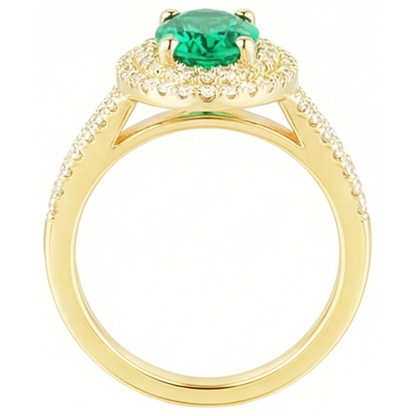 14K Gold Oval Shaped Green Emerald GIA With Round Natural Earth Mined Diamond Ring 6 Carats